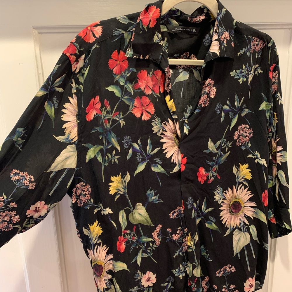 Zara sheer floral blouse
